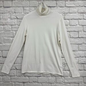 Peruvian Connection Extreme T-Neck | Ivory Pima Cotton Stretch Turtleneck Large